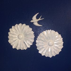 Metal Wall Art, Flowers, Floral, Bird, White